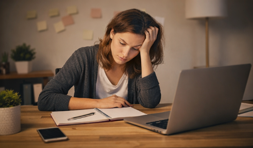 person sitting at a desk feeling overwhelmed and unsure about life