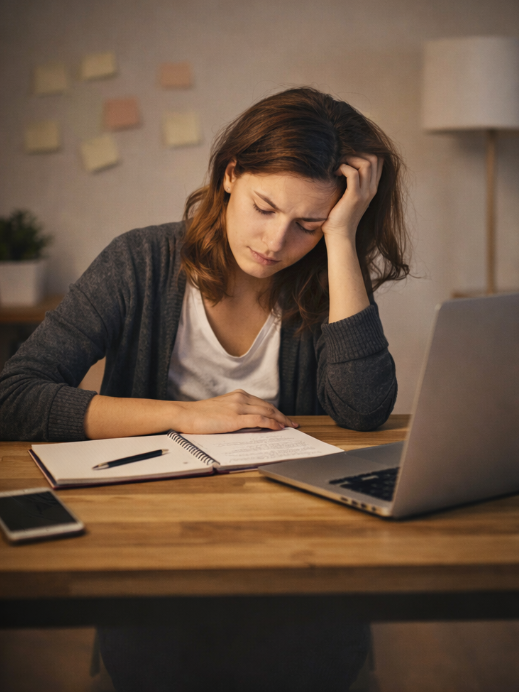 person feeling tired and unmotivated while sitting at a desk